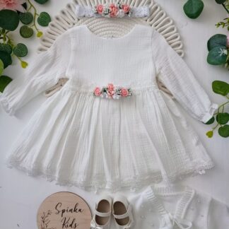 Sukienka z muślinu śmietankowa na Chrzest Święty