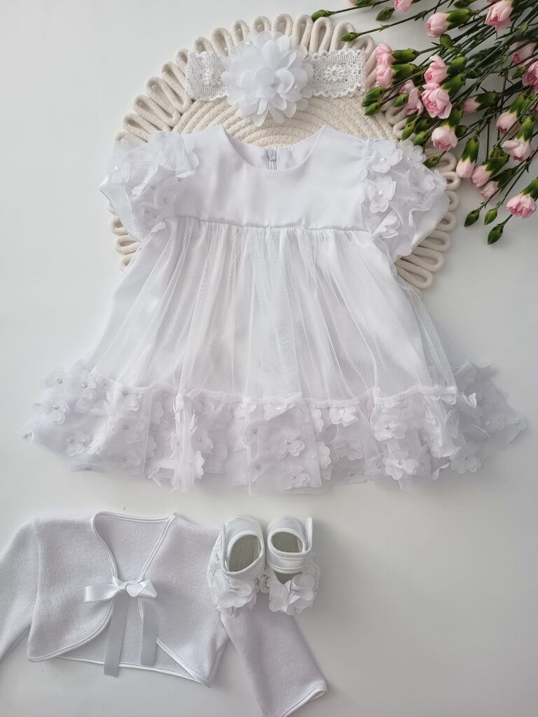 Sukienka na Chrzest Święty szyfonowe kwiaty