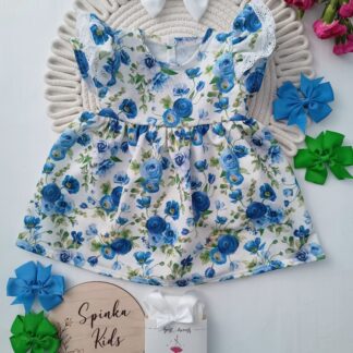 Sukienka bawełniana - chabrowe kwiaty z kokardą