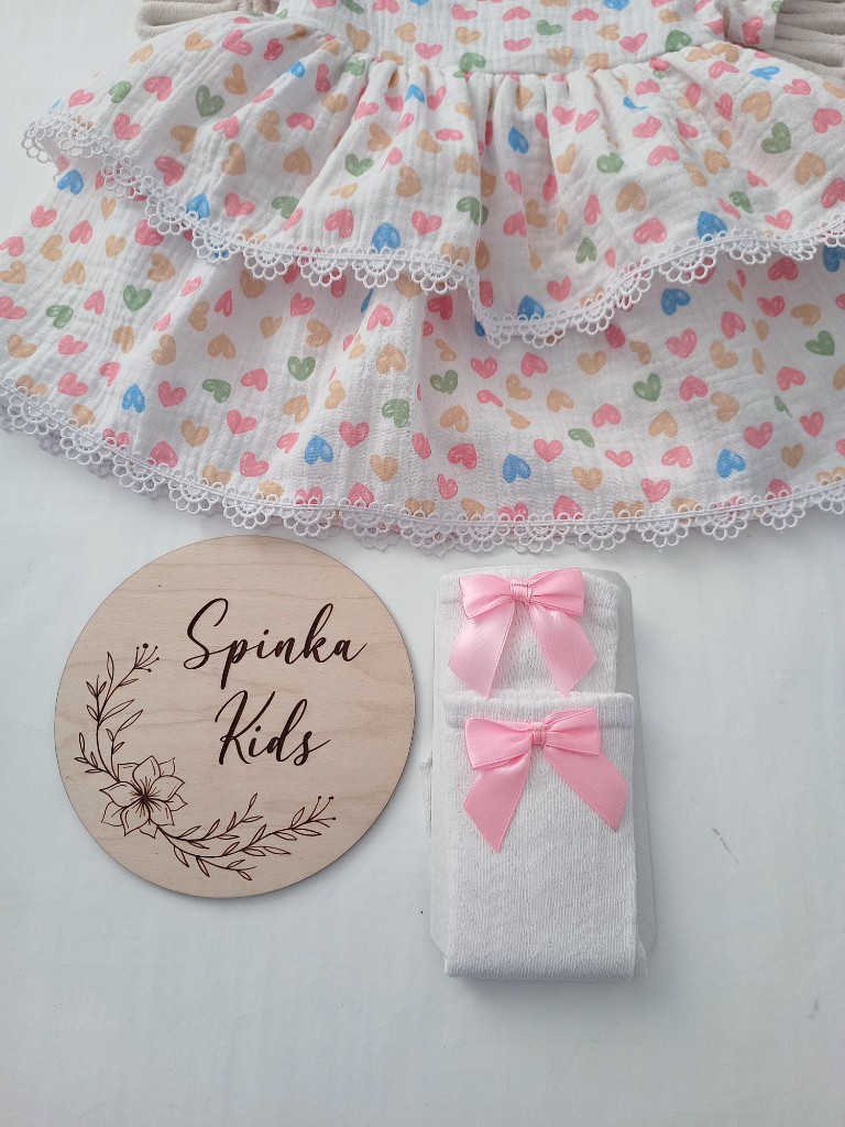 Sukienka muślinowa - kolorowe serduszka - obrazek 4