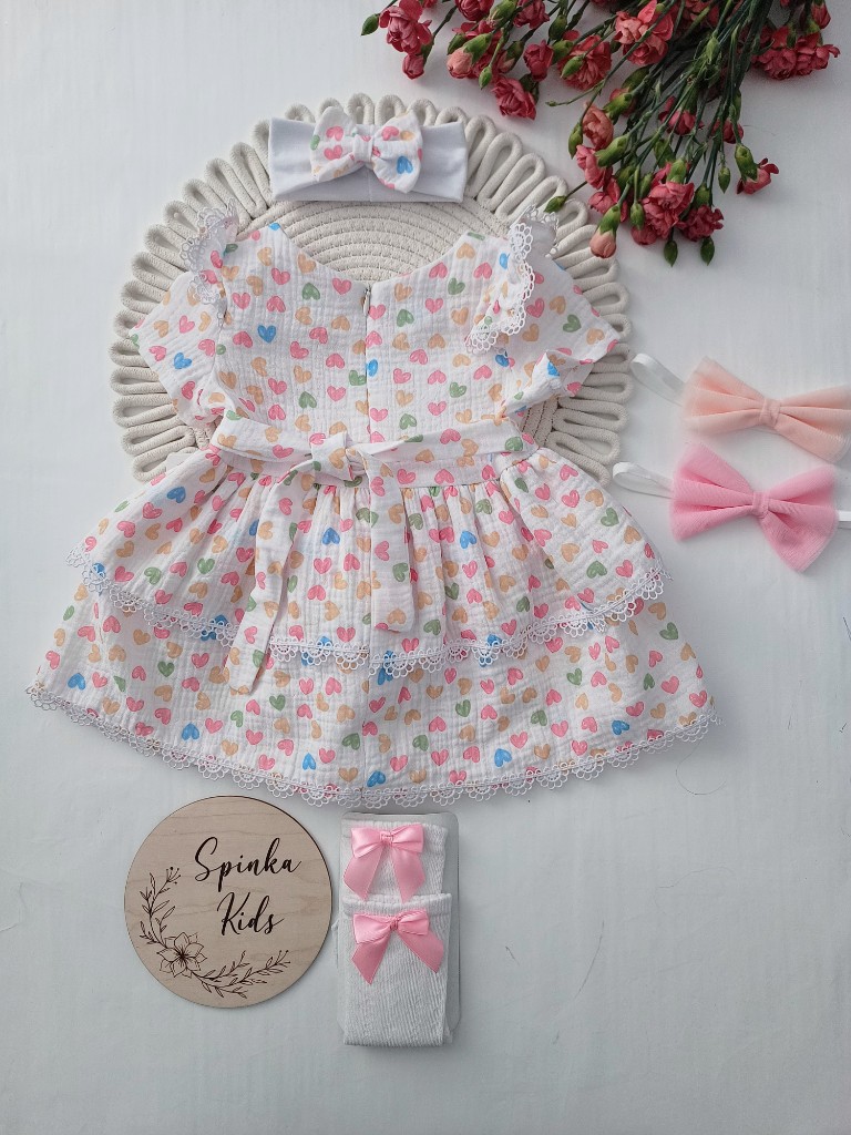 Sukienka muślinowa - kolorowe serduszka - obrazek 5