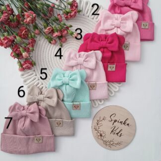 Czapka z bawełny prążek z kokardą