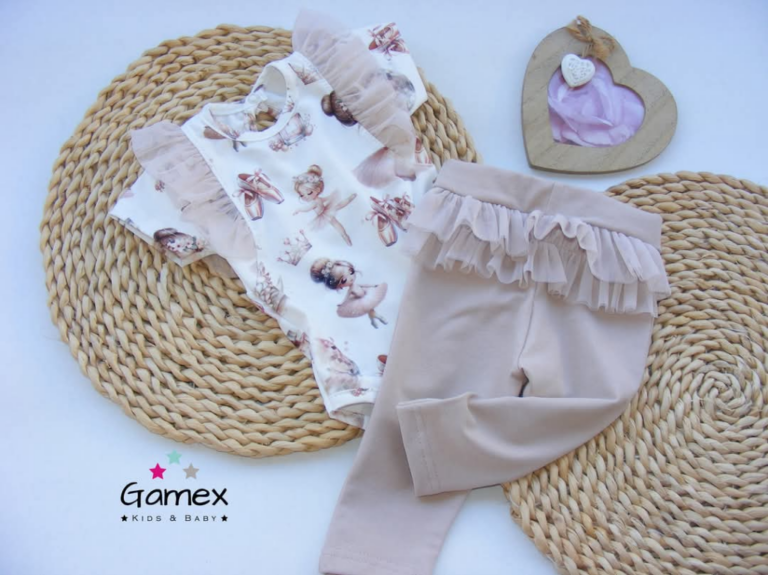 Komplet body i legginsy z tiulem- beżowe baletnice