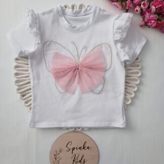 Biała bluzeczka z tiulowymi motylkiem