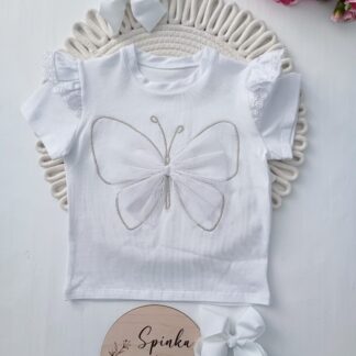 Bluzeczka z białym tiulowym motylkiem