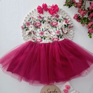 Sukienka tiulowa z dużą kokardą z tyłu - fuksja