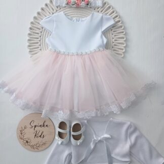 Sukienka na Chrzest Święty z różowym tiulem