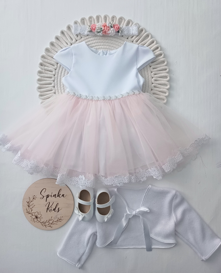 Sukienka na Chrzest Święty z różowym tiulem