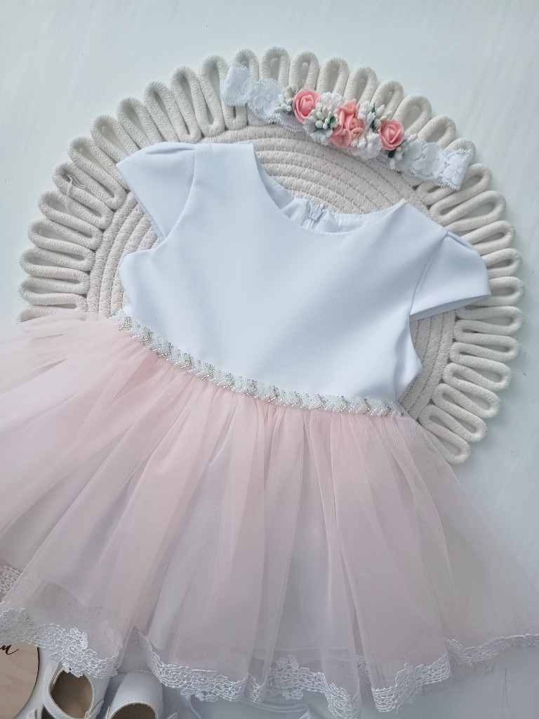 Sukienka na Chrzest Święty z różowym tiulem - obrazek 2