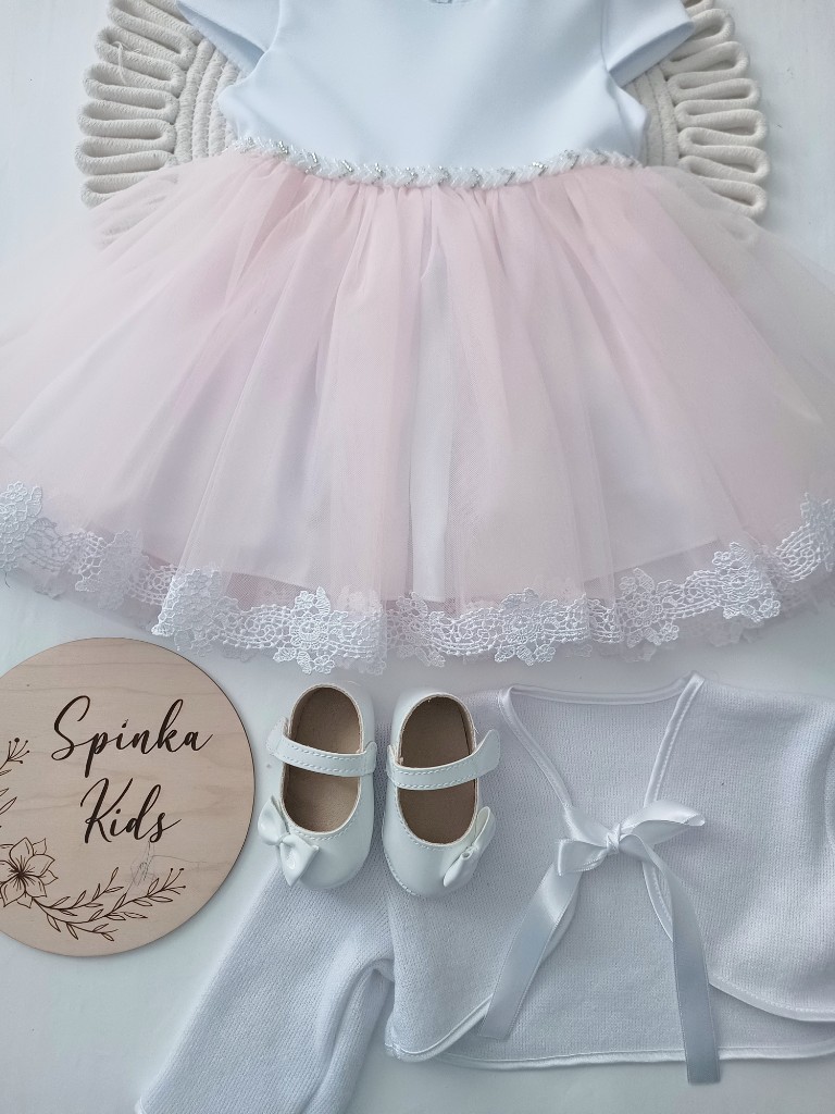 Sukienka na Chrzest Święty z różowym tiulem - obrazek 4