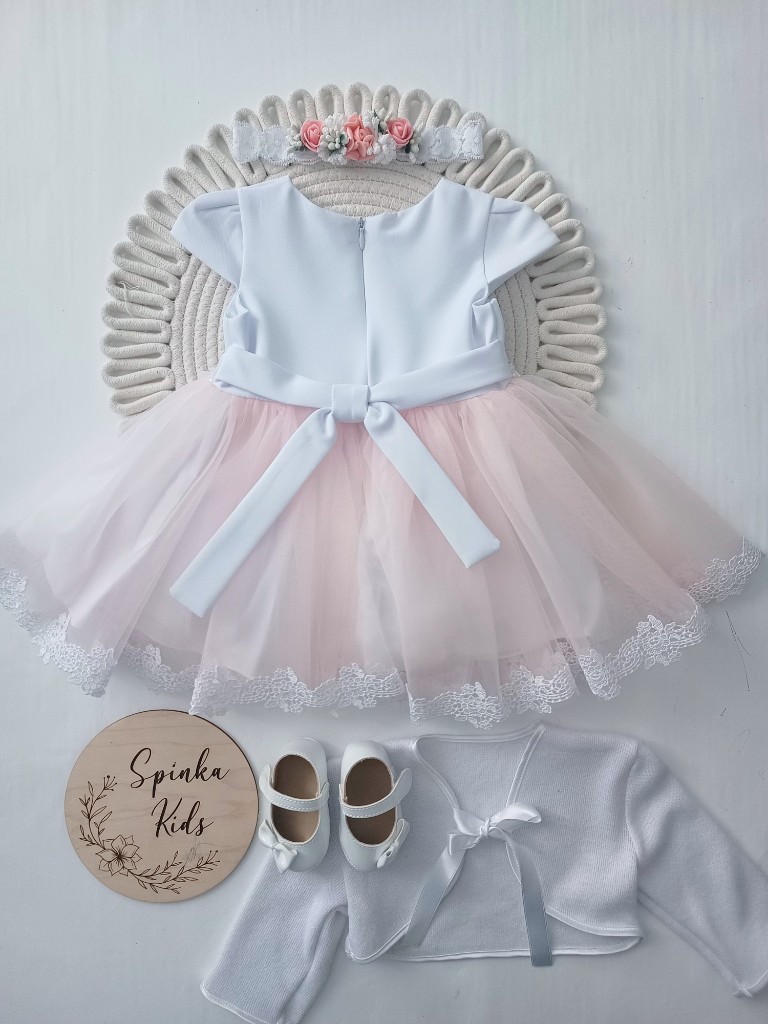 Sukienka na Chrzest Święty z różowym tiulem - obrazek 3