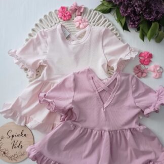 tunika z wycięciem z tyłu dwa kolory jasny róż i puder