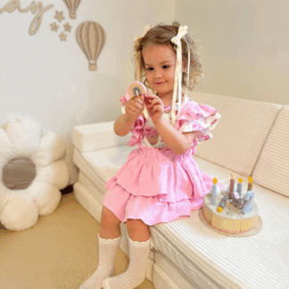 Spódniczka na szelkach muślinowa - róż