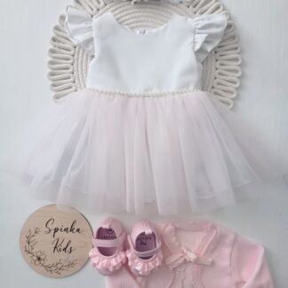 Sukienka na Chrzest Święty z perełkami