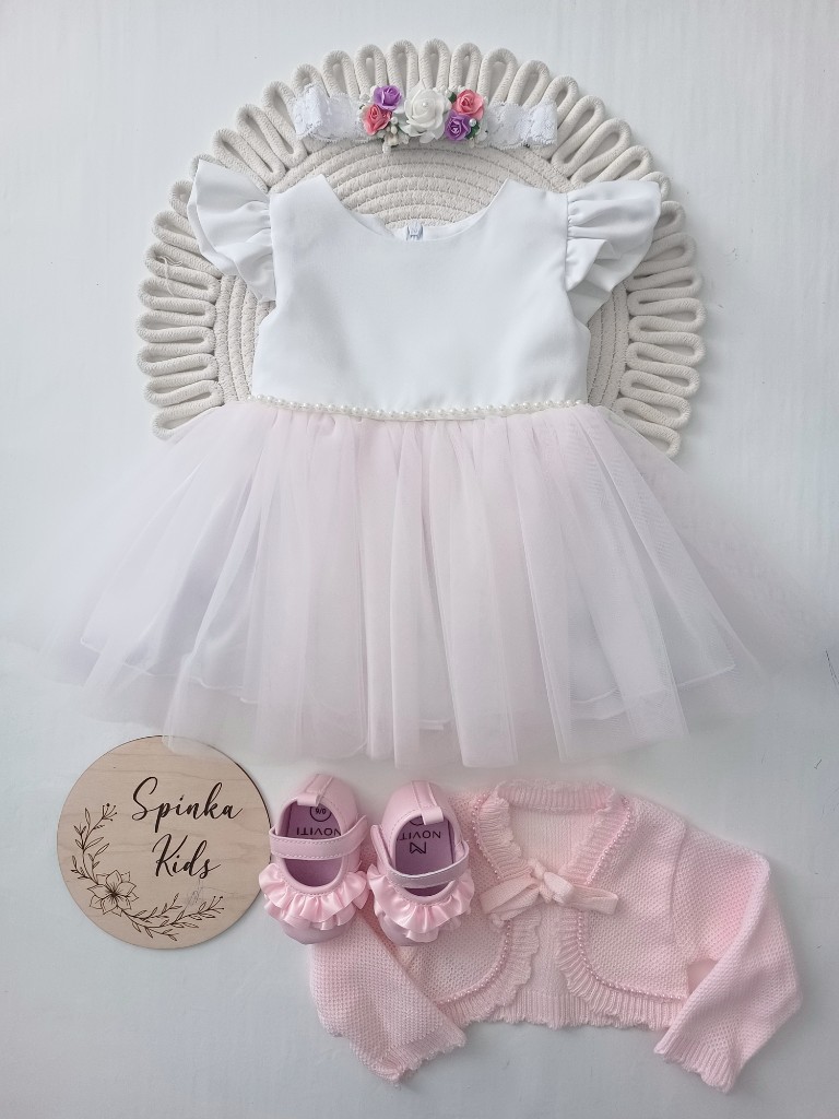 Sukienka na Chrzest Święty z perełkami