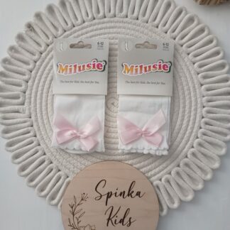 Podkolanówki z rózową kokardą