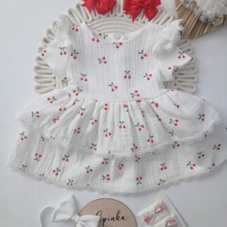 Sukienka muślin dwie falbanki-wisienki