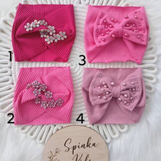 Opaska drobny prążek szeroka- kokarda z perełkami