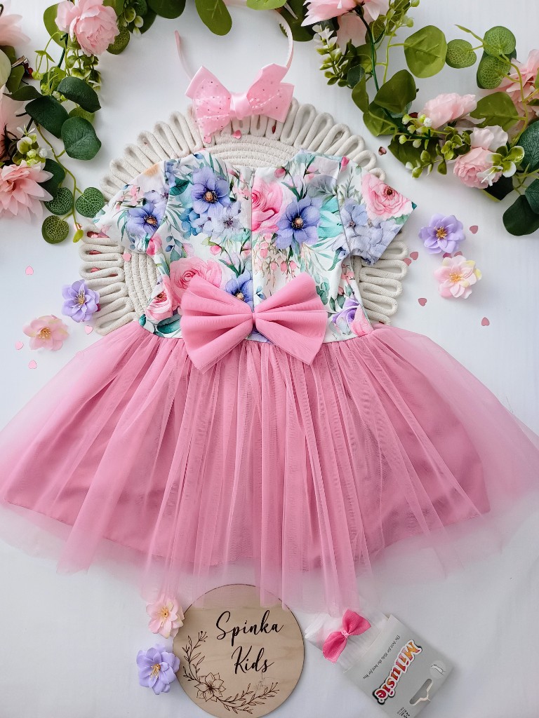 Sukienka tiulowa z kokardą z tyłu - obrazek 3