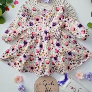 Sukienka Boho w fioletowo - różowe kwiaty