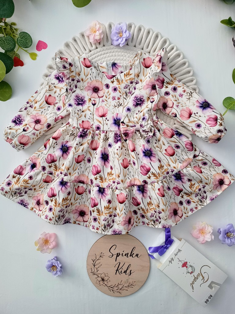 Sukienka Boho w fioletowo - różowe kwiaty