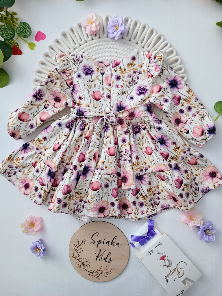 Sukienka Boho w fioletowo - różowe kwiaty - obrazek 3