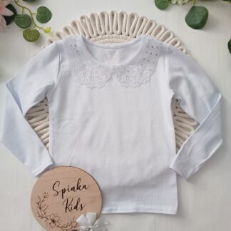 Biała bluzeczka z haftowanym kołnierzykiem i cekinami