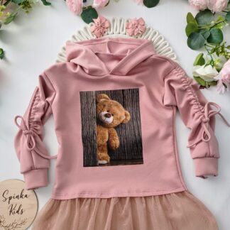 Tunika z kapturem i tiulem - puder