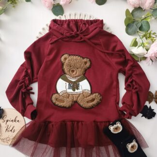 Tunika z misiem i kapturem - bordo