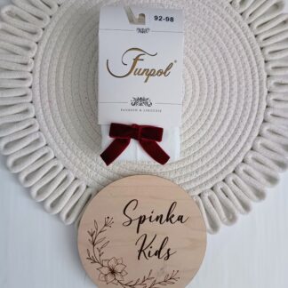 Bawełniane rajstopy z welurową bordową kokardą