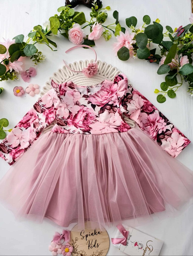 Sukienka z kokardą z tyłu i mieniącym się tiulem - obrazek 2