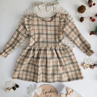 Sukienka w kratkę - beżowa