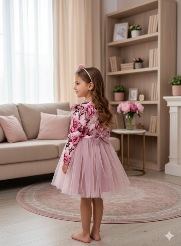 Sukienka z kokardą z tyłu i mieniącym się tiulem - obrazek 4