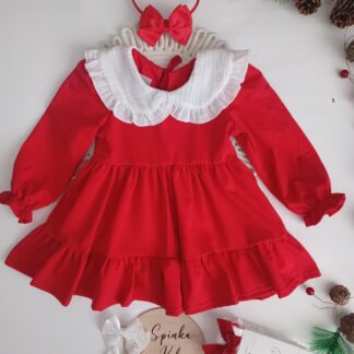 Sukienka Zula Handmade - czerwona z muślinowym kołnierzykiem