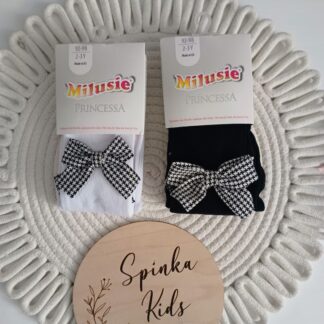 Bawełniane rajstopki z kokardą pepitka dwa kolory