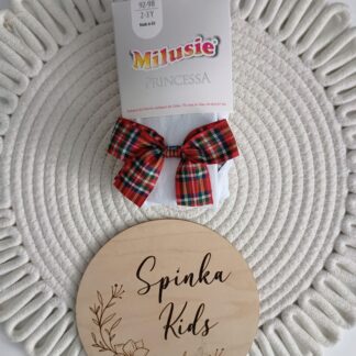 Rajstopy bawełniane z kokardą w kratkę białe