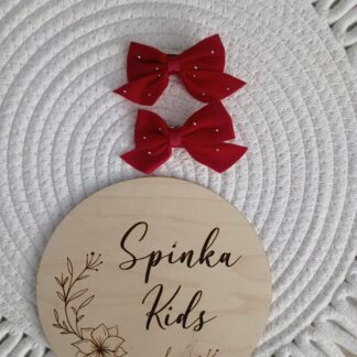 Spinki welurowe czerwone z cyrkoniami