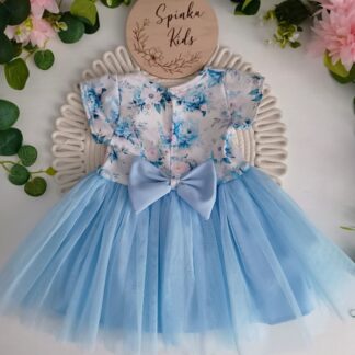 Sukienka z tiulem i kokardą- błękit
