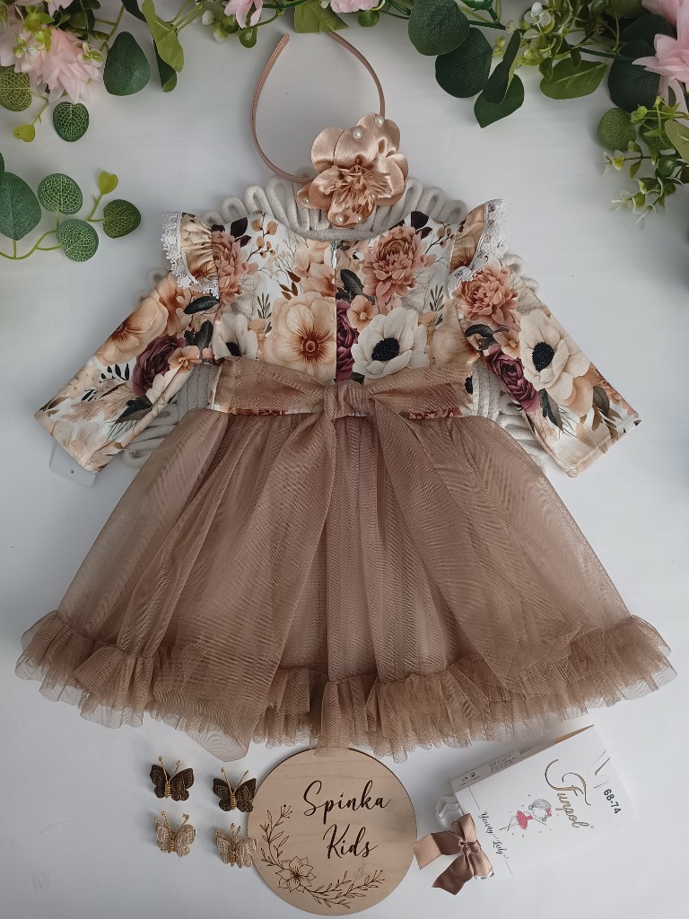 Sukienka tiulowa w odcieniach beżu i brązu - obrazek 3