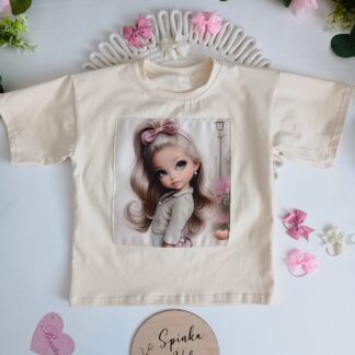 T-shirt z atłasowym ekranem wysadzanym cyrkoniami