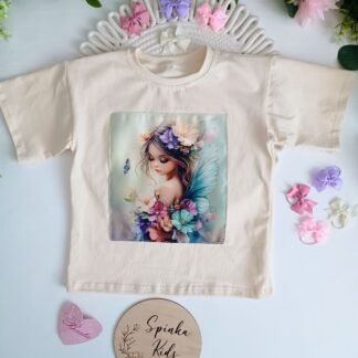 T-shirt z atłasowym ekranem wysadzanym cyrkoniami