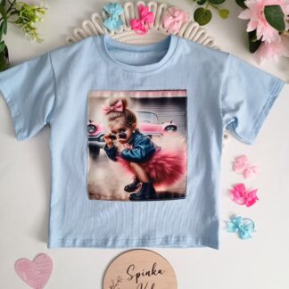 T-shirt z satynowym ekranem wysadzanym cyrkoniami