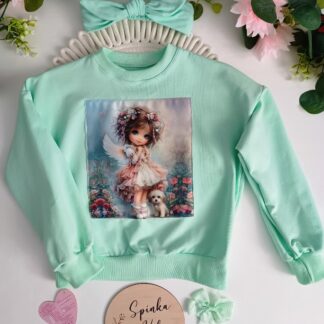 Bluza z satynowym ekranem wysadzanym cyrkoniami-mięta