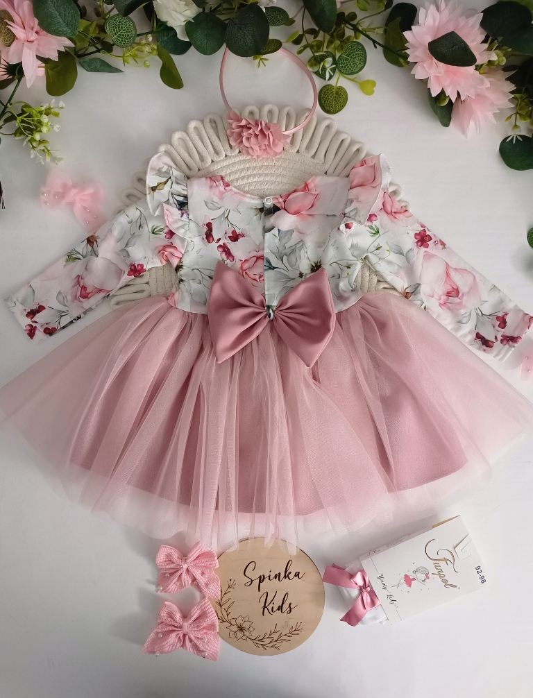 Tiulowa sukienka z kokardą z tyłu - obrazek 4