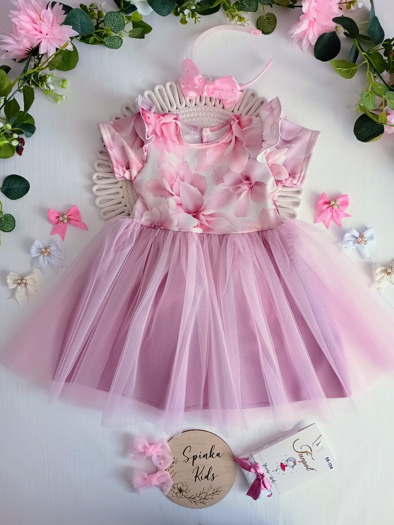 Tiulowa sukienka z kokardą z tyłu - obrazek 2