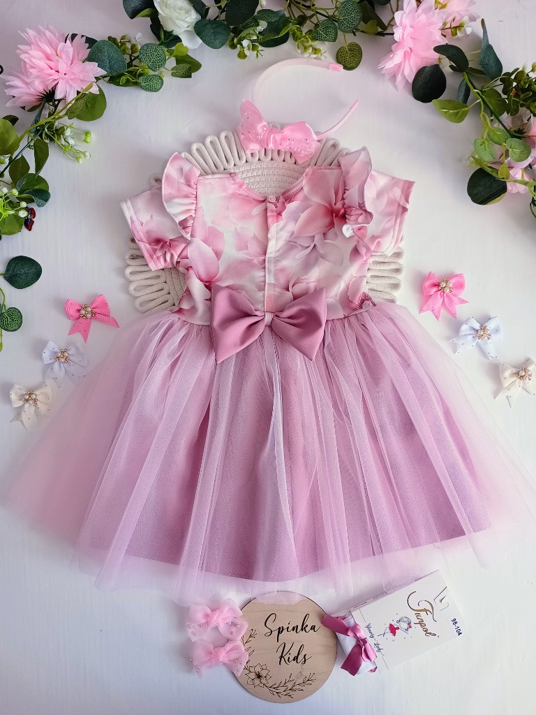 Tiulowa sukienka z kokardą z tyłu - obrazek 3