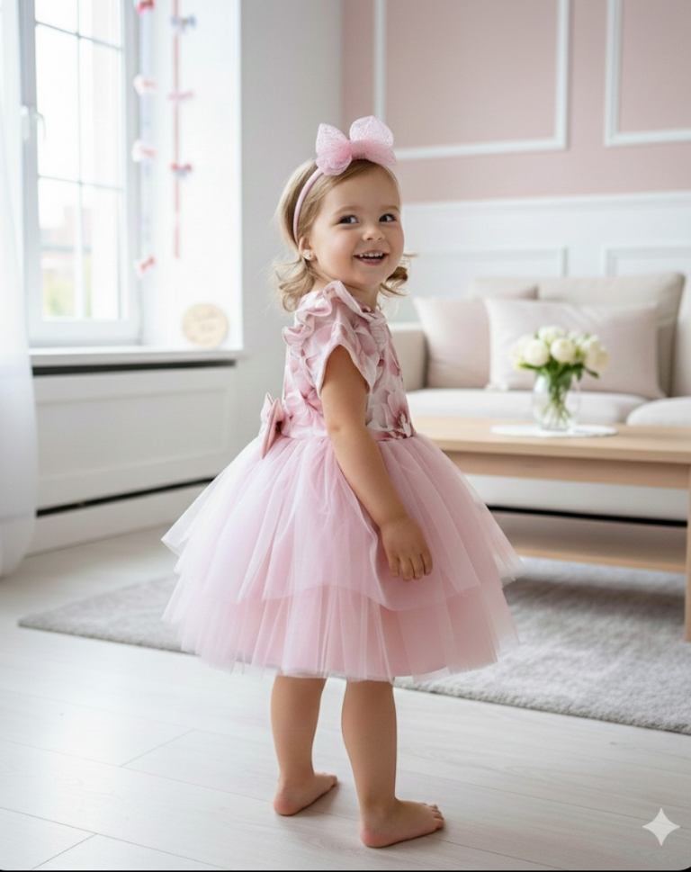 Tiulowa sukienka z kokardą z tyłu - obrazek 2