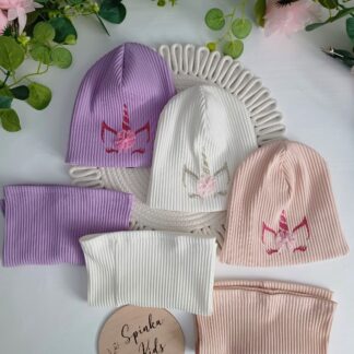 Zestaw wiosenny bawełna prążek z brokatowym jednorożcem