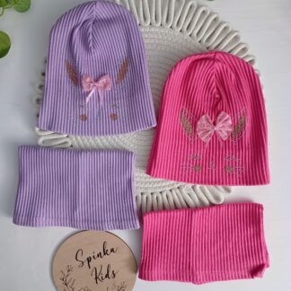 Wiosenny zestaw z bawełny prązek z brokatowocyrkoniowym króliczkiem i kokardą