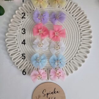 Duże spinki kokardy z kwiatem i cyrkonią